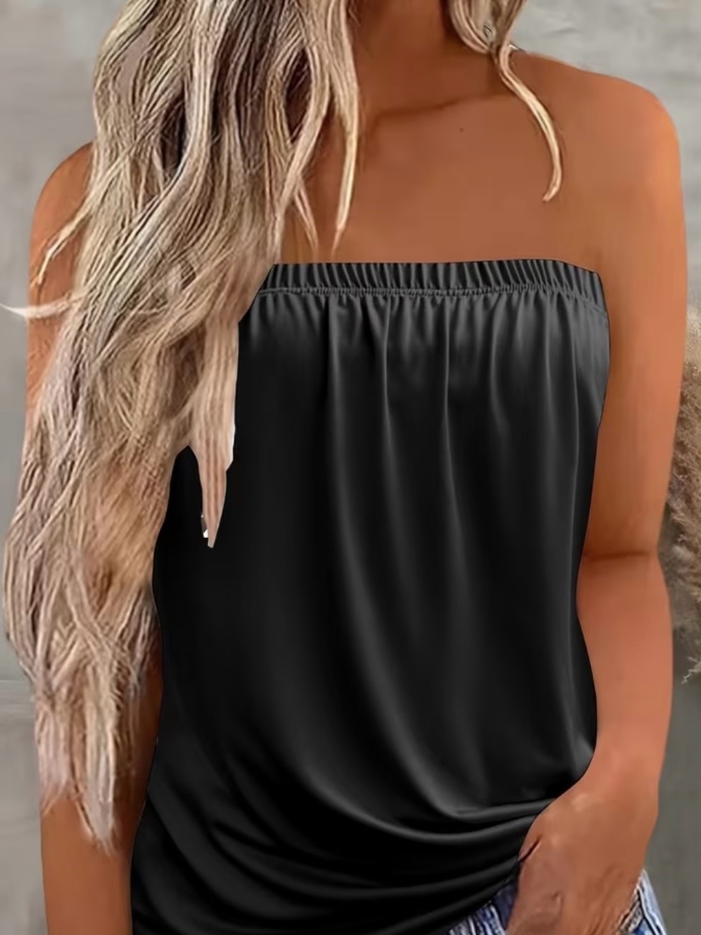 Black Strapless Gathered Camisole